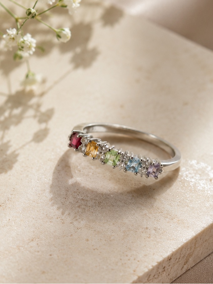 Elegant Multi-Stone Silver Ring